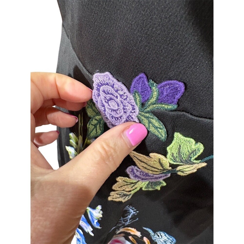 Oasis Dress Womens 12 Black Floral Butterfly Sleeveless Fit & Flare NWOT - Picture 3 of 12